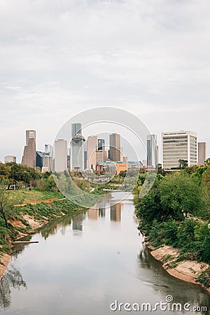 View of the Houston skyline from Buffalo Bayou Park, in Houston, Texas Editorial Stock Photo