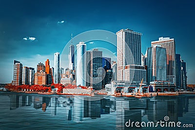 View Hudson bay to Lower Manhattan and Staten Island Ferry terminal. New York City is Financial capital of America Stock Photo
