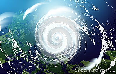 View of a huge hurricane from the space. Vector realistic illustration. Vector Illustration