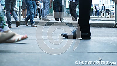 View of human feet people walking on crowded street movement of life people variety pedestrian active walk city life Stock Photo