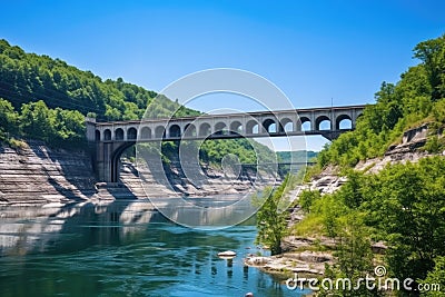 view of hydroelectric dam from downstream river Stock Photo