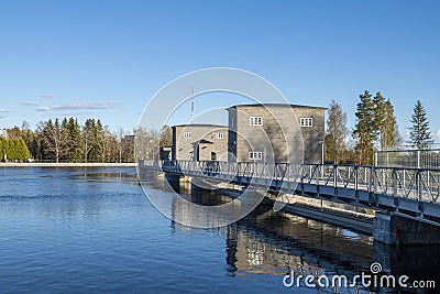 View of the hydroelectric powerplant dam in spring, Imatrankoski rapid (The Imatra Rapid) Stock Photo