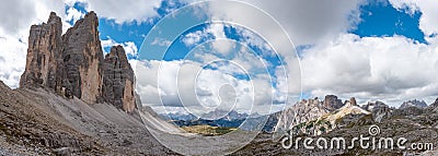 View of the iconic Drei Zinnen mountains in the South Tirolese Dolomite alps Stock Photo