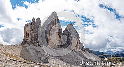 View of the iconic Drei Zinnen mountains in the South Tirolese Dolomite alps Stock Photo