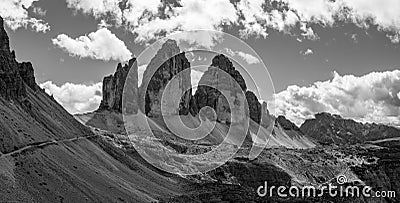 View of the iconic Drei Zinnen mountains in the South Tirolese Dolomite alps Stock Photo