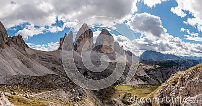 View of the iconic Drei Zinnen mountains in the South Tirolese Dolomite alps Stock Photo