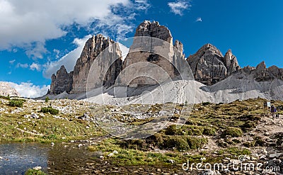 View of the iconic Drei Zinnen mountains in the South Tirolese Dolomite alps Stock Photo