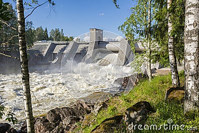 View of The Imatrankoski rapid The Imatra Rapid and the hydroelectric powerplant dam in summer, Vuoksi River, Imatra, Finland Stock Photo