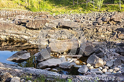 View of Imatrankoski rapid The Imatra Rapid without water in summer, Vuoksi River Stock Photo