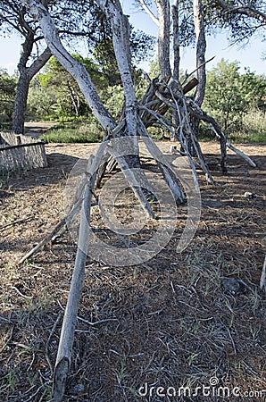 Improvised shelter of a shipwrecked Stock Photo