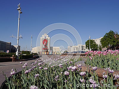 View of the Independence Square during the holiday of May 9th. Minsk, Belarus. Editorial Stock Photo