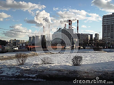 Industrial buildings on Leninsky Prospekt in Moscow Editorial Stock Photo