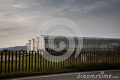 View on industrial glass greenhouses in Spain Stock Photo