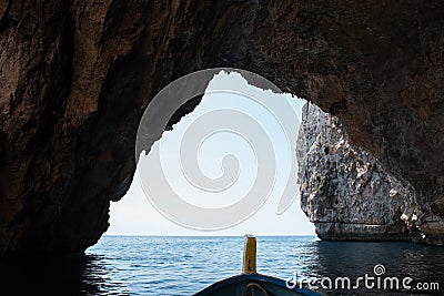 View from inside the Blue Grotto sea cave. Malta Stock Photo