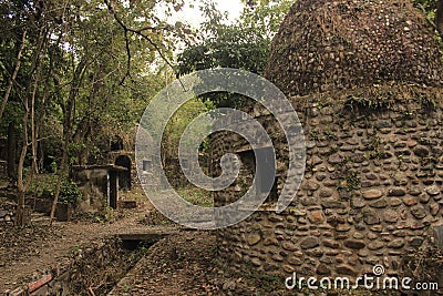 Beatles ashram in Rishikesh India, ruins in the jungle Stock Photo