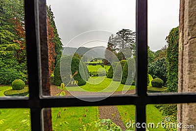 View from inside of the central lawn of the Gwydir Castle Editorial Stock Photo