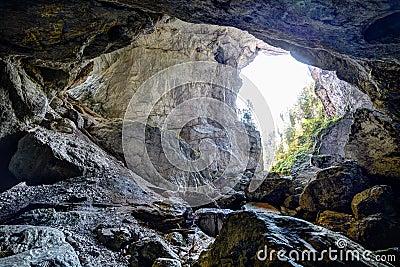 View from the inside of Cetatile Ponorului cave Stock Photo