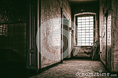 View inside a creepy abandoned house - perfect for a horror movie concept Stock Photo