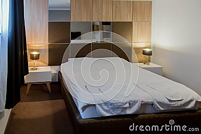 View inside a luxurious bedroom in a modern house Stock Photo