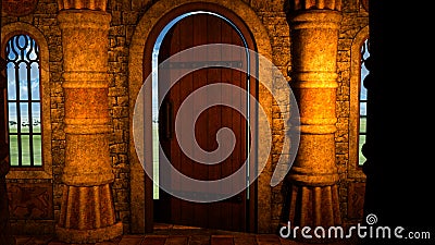 View from the inside of an old medieval dwelling house Stock Photo