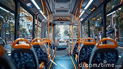 A view of the inside of a public transit bus Stock Photo