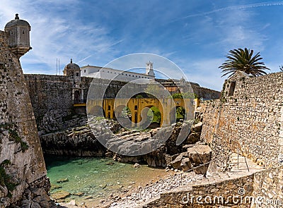 View inside the walls of the historic fortress of Peniche Editorial Stock Photo