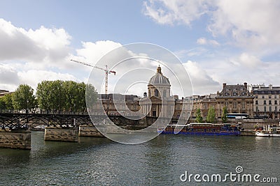 View of the Institute of France. On the Bridge of Arts citizen Editorial Stock Photo