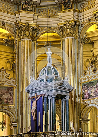 View of interior of the cathedral of Malaga, Spain. Editorial Stock Photo