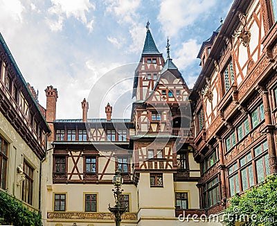 View of the interior courtyard at the Peles Castle Editorial Stock Photo