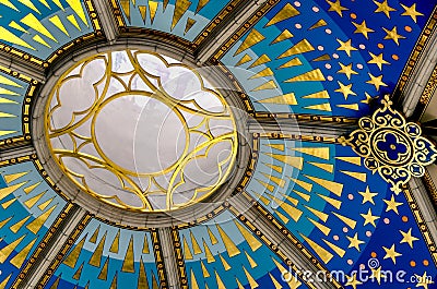Interior dome in historic Almudena cathedral in Madrid, Spain. Editorial Stock Photo