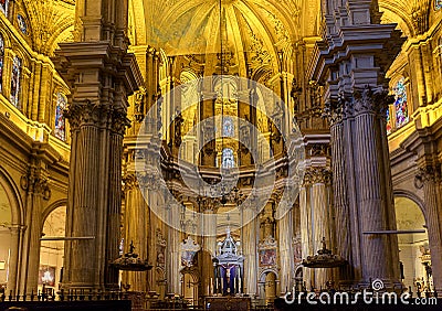 View of interior of Malaga cathedral, Spain. Editorial Stock Photo