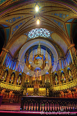 A view of the interior of Notre Dame Cathedral in Montreal Editorial Stock Photo