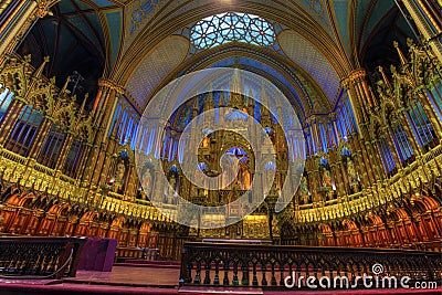 A view of the interior of Notre Dame in Montreal, Canada Editorial Stock Photo