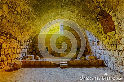 Room of a Crusader farmhouse, in En Hemed National Park Stock Photo