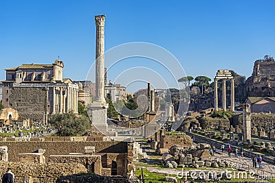 view of the interior ruins of the palatine hill with tourists in circulation, Rome, Italy Stock Photo