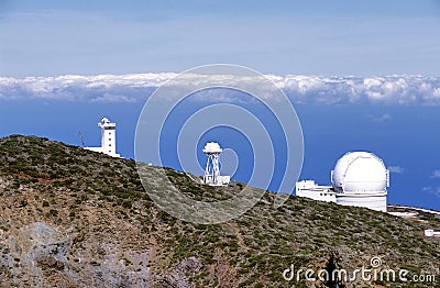 View on international space observatory and telescopes on La Palma island Stock Photo