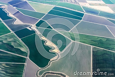 View of irrigated farmland from the sky - getting ready to land in Sacramento California airport Stock Photo