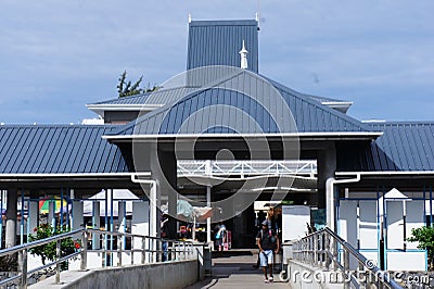 The entrance to the market in the capital Port-Mathurin in Rodrigues Editorial Stock Photo