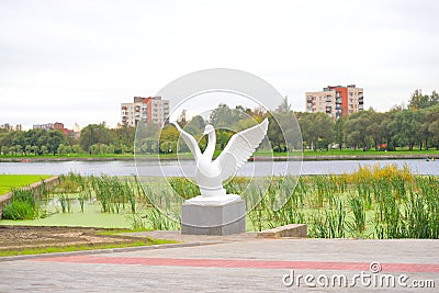 View Izhora River in center of Kolpino town. Stock Photo