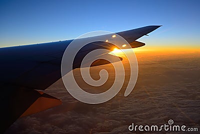 View of jet plane wing Stock Photo