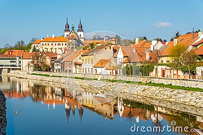 View at the hisorical Jewish quarter with Jihlava river in Trebic - Moravia,Czech republic Stock Photo