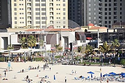 View of Jumeirah Beach Residences from Bluewaters Island in Dubai, UAE Editorial Stock Photo