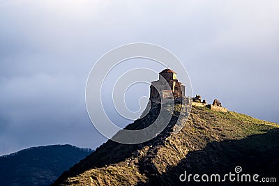 View of Jvari Monastery from below in the morning , Unesco sites in Mtskheta , Georgia Editorial Stock Photo