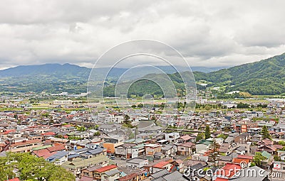 View of Kaminoyama city from Kaminoyama Castle, Japan Stock Photo