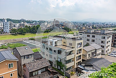 View of Kanazawa city and the Saigawa River, Japan Stock Photo