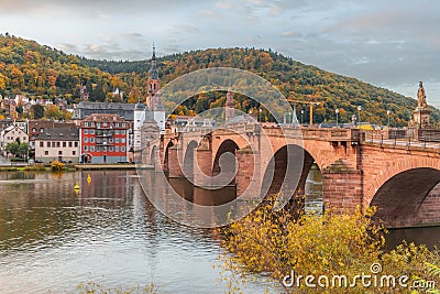 View on the Karl Theodor Bridge (German: Karl-Theodor-Brücke) and the old gate in the german city Heidelberg Stock Photo