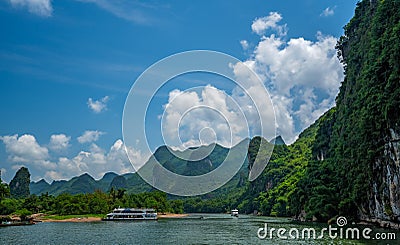 View of karst landscape along Li River in China Editorial Stock Photo