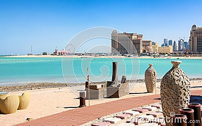 View from Katara Beach in Doha, Qatar Stock Photo