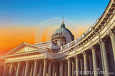 View Kazan Cathedral in Saint Petersburg sunrise sky morning. Stock Photo