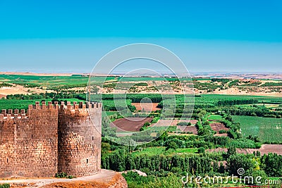 View of Keci Burcu(Goat Tower) and Hevsel Bahceleri(Gardens) Stock Photo